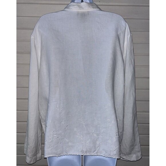 CHARTER CLUB Sz XL White Linen Tunic Embroidered Button Up L/S EUC - Picture 7 of 9